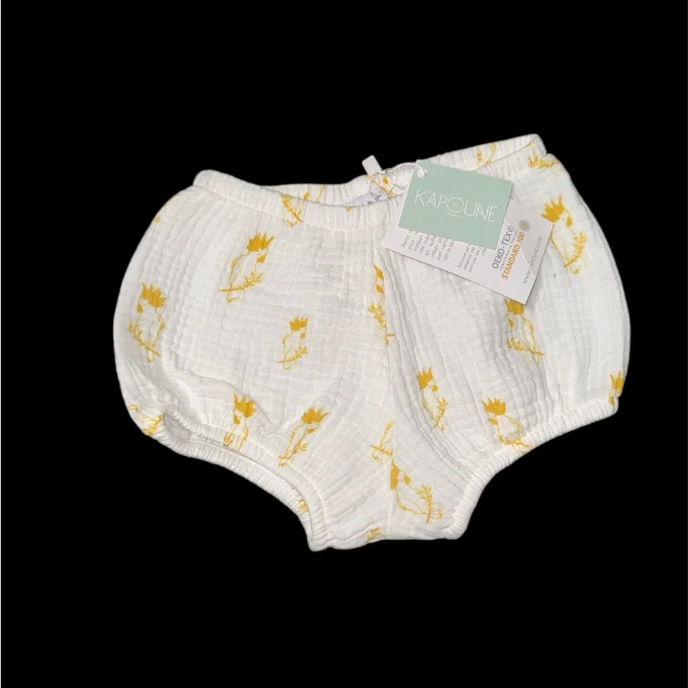 Kapoune White and Yellow Baby Bloomers 100% organic cotton